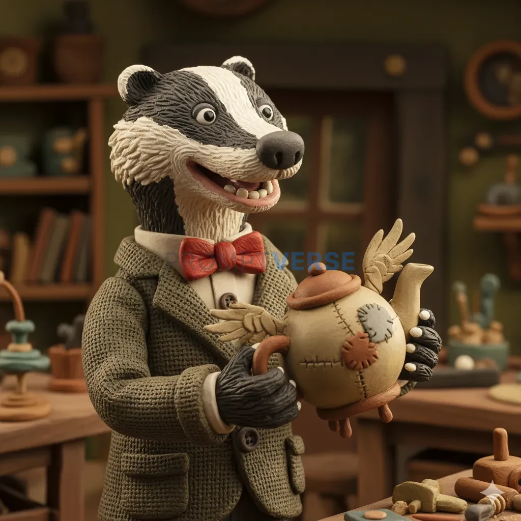 A claymation-style 3D render, a quirky character with visible fingerprints and a charming, handcrafted texture, in the style o - PromptVerse