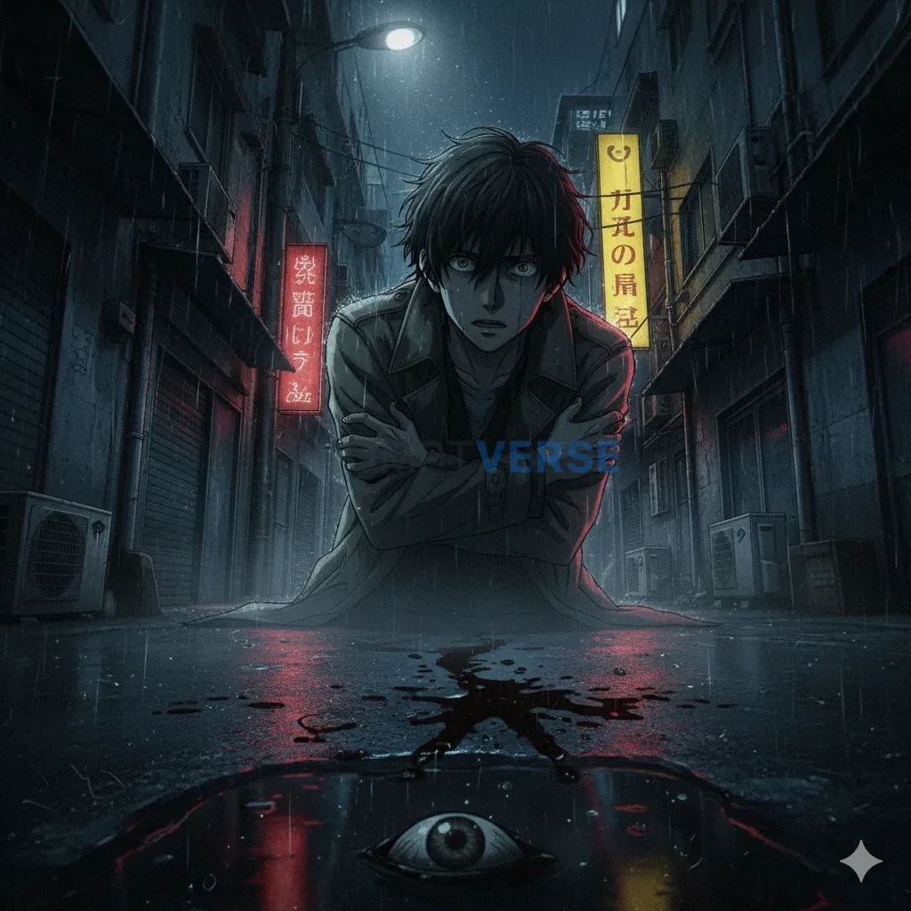 A dark, psychological thriller anime style, with unsettling camera angles, heavy shadows, and a tense atmosphere. - PromptVerse
