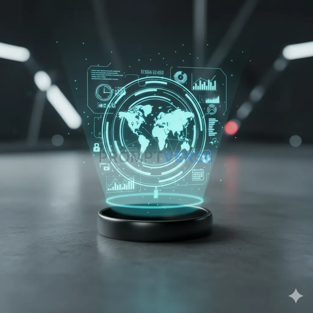 A futuristic, 'smart' ring, a simple, minimalist band that can project a holographic interface. - PromptVerse