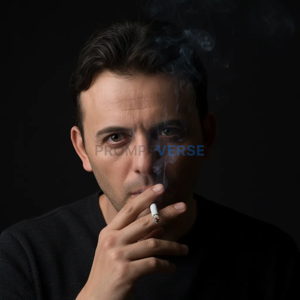 Dark cinematic portrait of a man smoking, dramatic lighting, intense mood, shallow depth of field. - PromptVerse