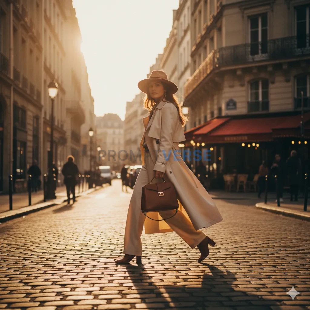 Elegant woman wearing beige trench coat and sunglasses, holding a coffee cup, soft daylight, fashion editorial mood. - PromptVerse