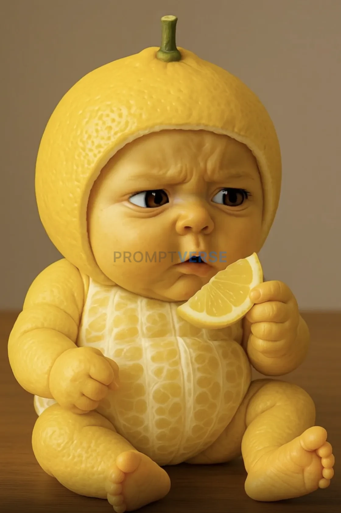 Vertical TikTok video (9:16). A cute anthropomorphic lemon baby is sit
