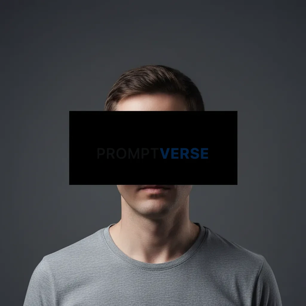 A portrait where the man's face is obscured by a single, perfectly placed black bar, like a censor strip.  - PromptVerse