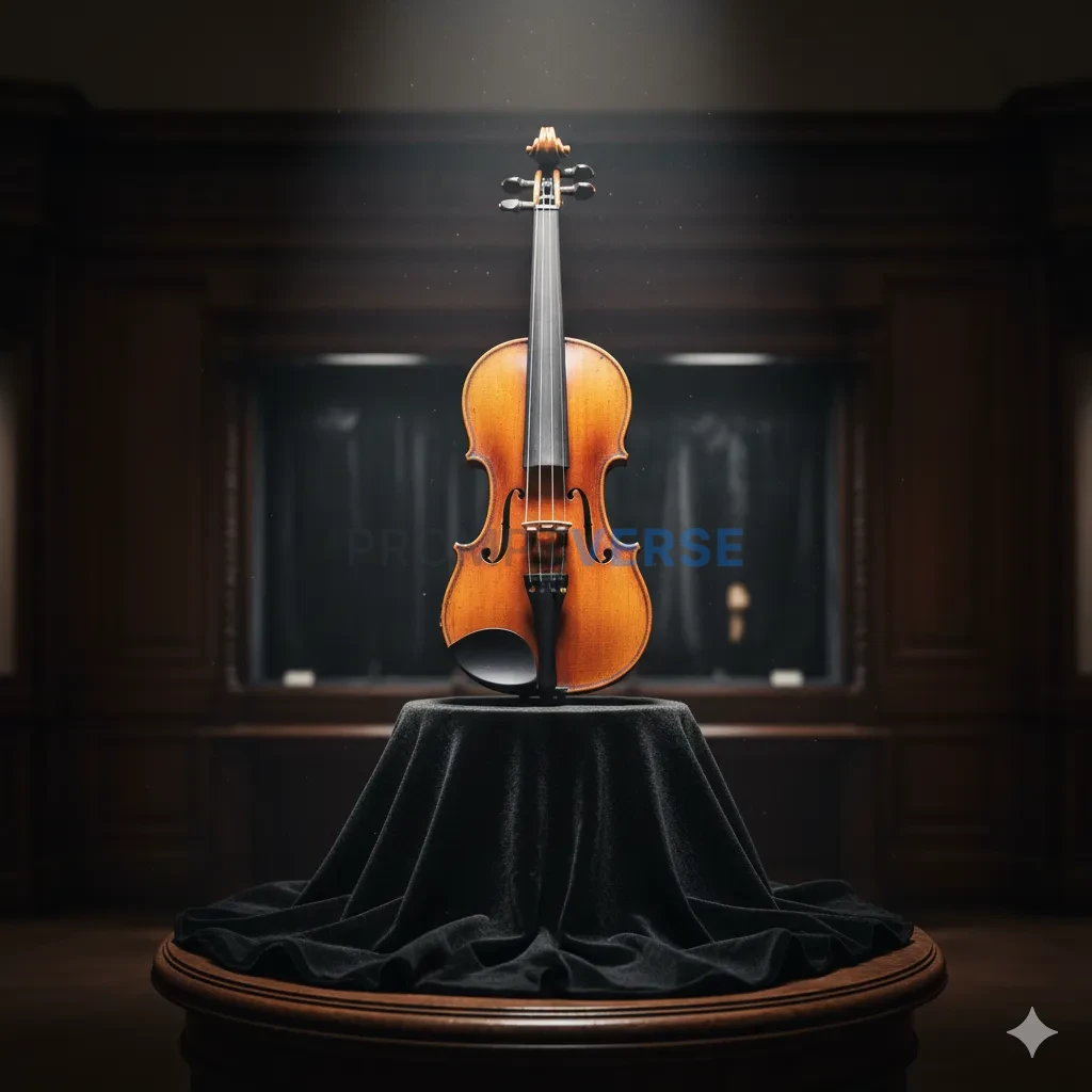 A beautiful, antique Stradivarius violin, its wood glowing with a warm, rich patina under a single spotlight. - PromptVerse