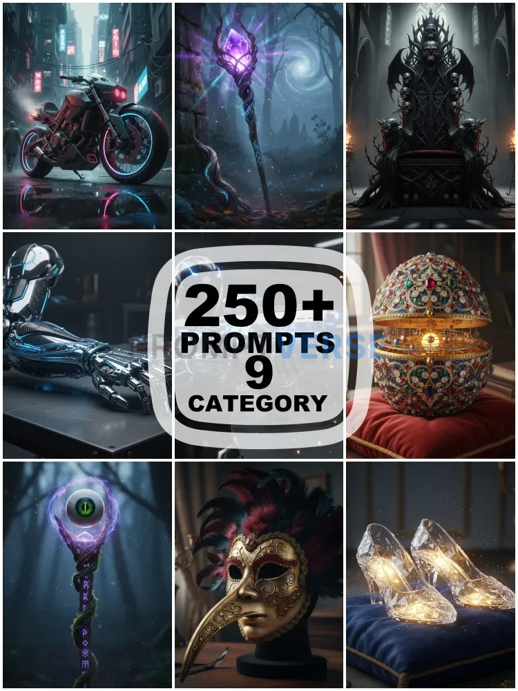 250+ Object & Prop AI Prompts | Midjourney, DALL-E 3, Gemini | Weapons, Vehicles, Magical Items & Gadgets | For Game Assets & Concept Design