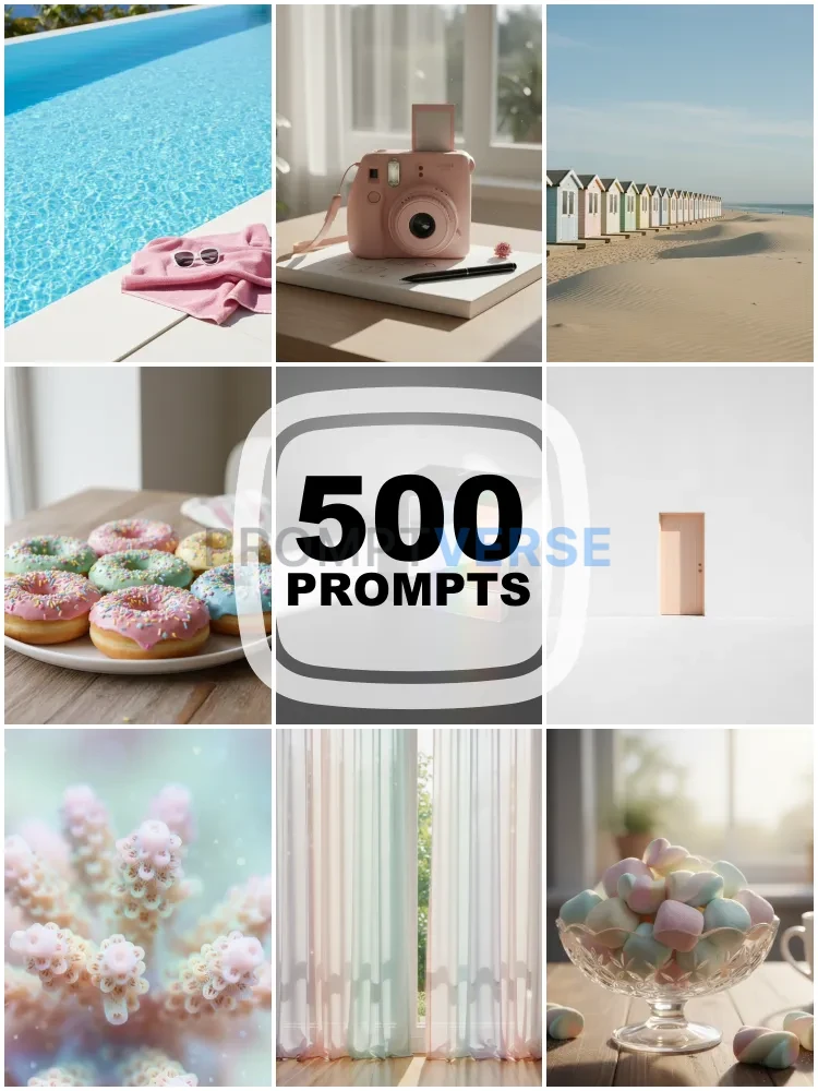 500 Soft Pastel AI Prompts, Dreamy Pink Aesthetic, Midjourney Prompts, Light & Airy, DALL-E 3, Gemini, Instagram Reels Cover, AI Art Guide