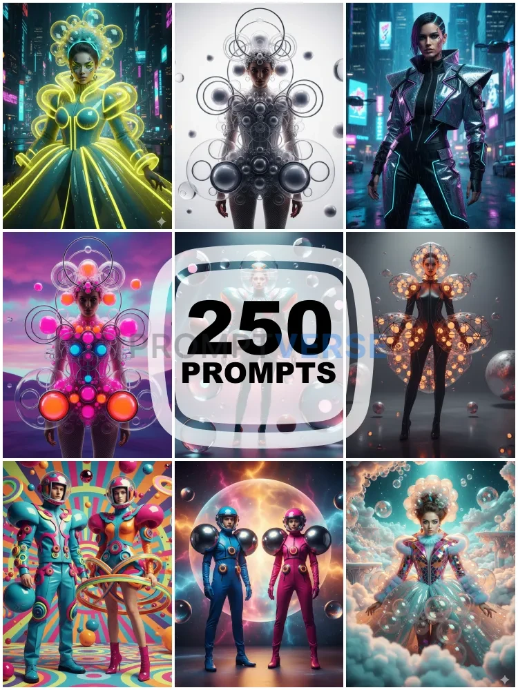 Digital Download 250 Futuristic & Surreal Fashion AI-Art Prompts | Midjourney Stable Diffusion Editorial Bundle