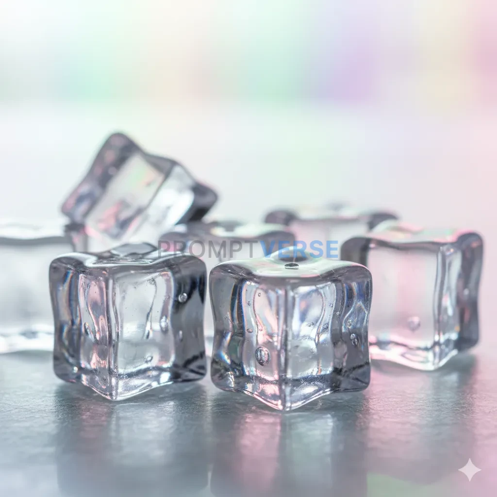 Ice cubes with pastel reflections - PromptVerse
