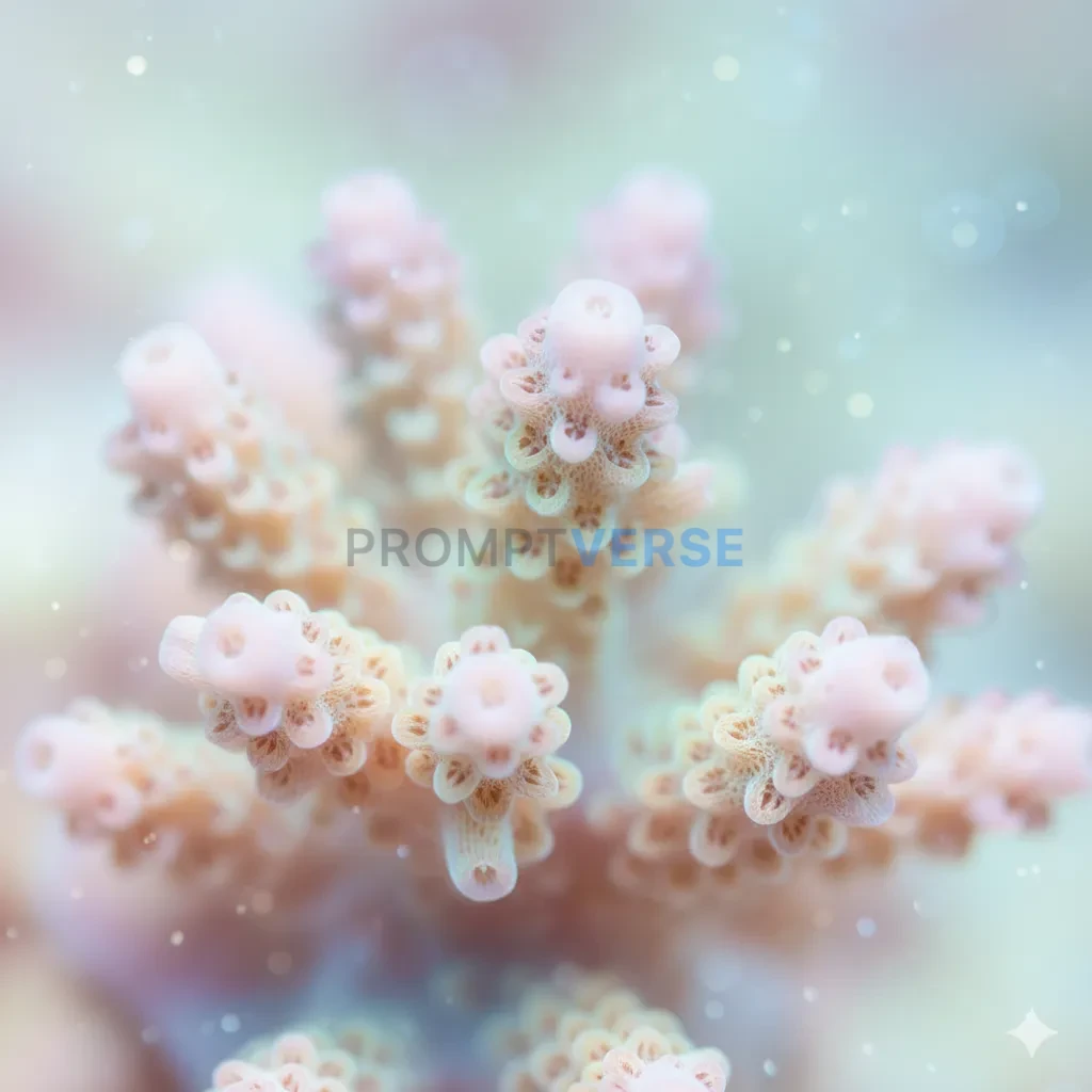 A close-up of a delicate, pastel-colored piece of coral, its intricate, porous structure in sharp focus. - PromptVerse